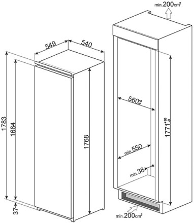Встраиваемый холодильник smeg S7323LFEP1