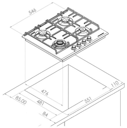 Газовая варочная панель Kuppersberg FQ 63 W