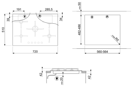Газовая варочная панель smeg PV175B2 Газовая варочная панель smeg PV175B2
