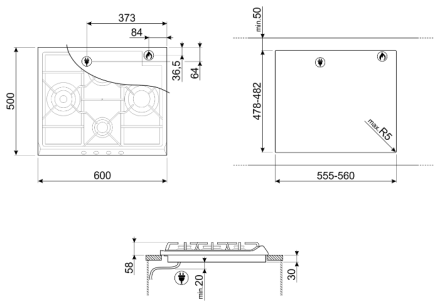 Газовая варочная панель smeg SER60SGH3 Газовая варочная панель smeg SER60SGH3