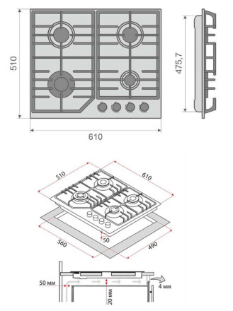 Газовая варочная панель Konigin Blaze 604 BM