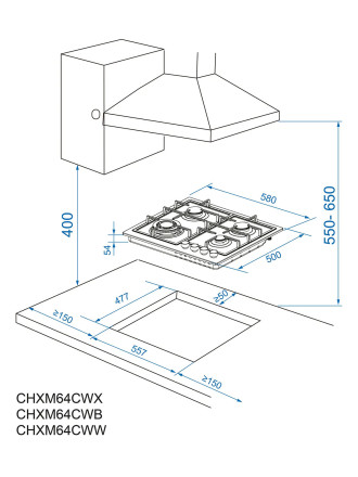 Газовая варочная панель Candy CHXM64CWX Газовая варочная панель Candy CHXM64CWX