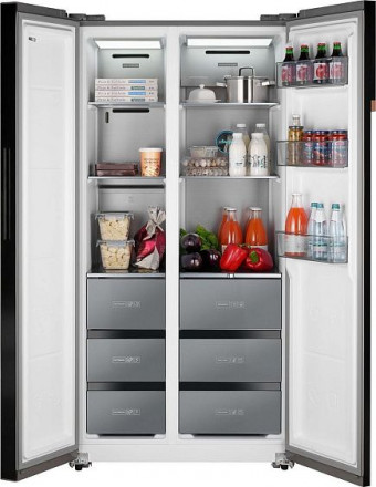Холодильник WEISSGAUFF WSBS 590 NoFrost Inverter Premium Inox Glass