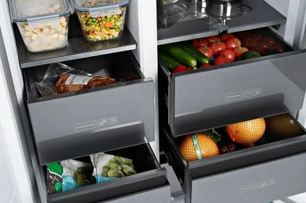Холодильник WEISSGAUFF WSBS 590 NoFrost Inverter Premium Inox Glass
