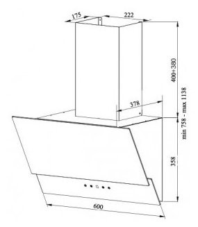 Каминная вытяжка GRAND Gloucester 60 BK/IX Каминная вытяжка GRAND Gloucester 60 BK/IX