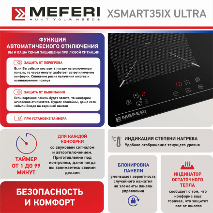 Индукционная варочная панель со встроенной вытяжкой Meferi XSMART35IX ULTRA Индукционная варочная панель со встроенной вытяжкой Meferi XSMART35IX ULTRA